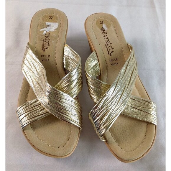 Patrizia Marge Gold Slide Sandals Wedge Heels Size 37 EU Comfy Cute - Picture 8 of 8